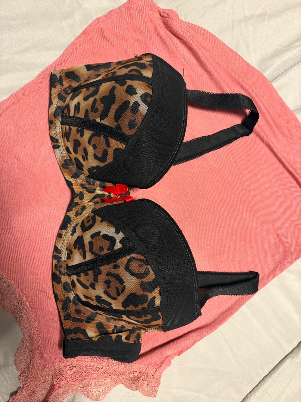 Affinitas Leopard Print Underwire Bra with Black Trim and Red Clasp
